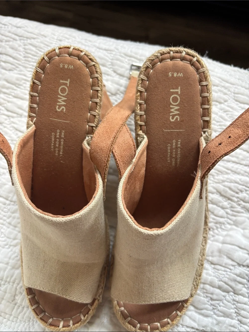 Toms Beige Canvas Espadrille Wedge Sandals